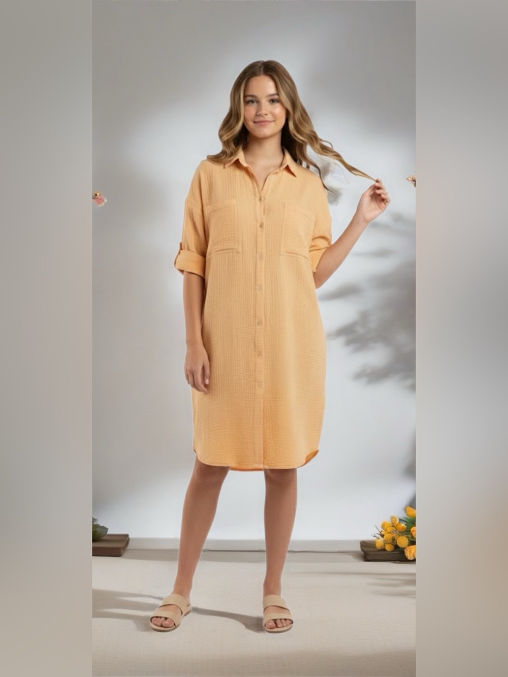 Young Fabulous & Broke Yellow Cotton Gauze Button Front Shirt Dress (Size: S)